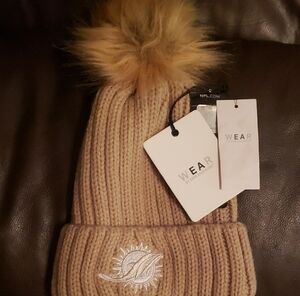 Tan Ribbed Beanie with Pom Pom